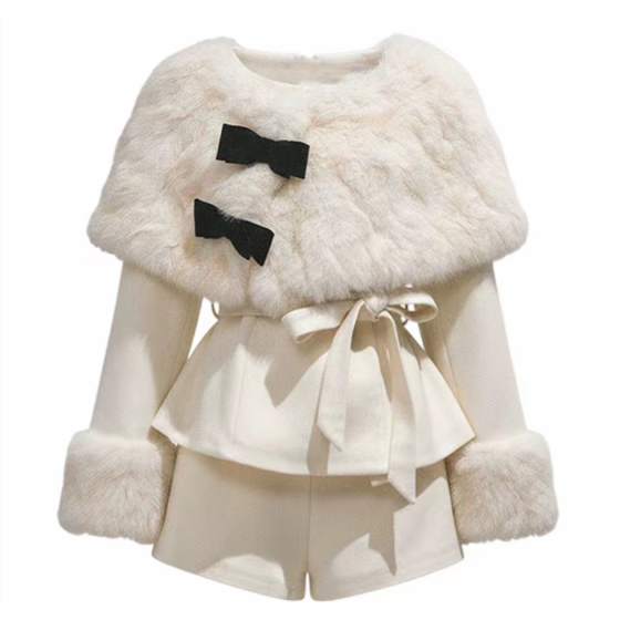 A sweet apricot-colored shawl set of three pieces