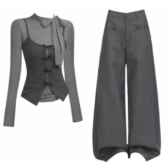Grey bow patchwork suit