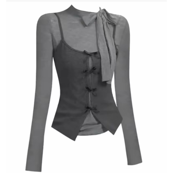 Grey bow patchwork suit