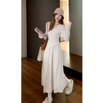 鹽系氣質杏色假兩件長洋