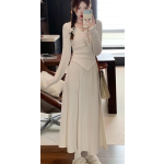 鹽系氣質杏色假兩件長洋