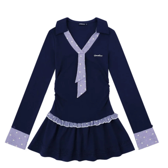 學院風收腰短洋裝