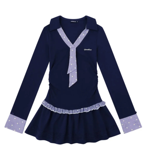 學院風收腰短洋裝