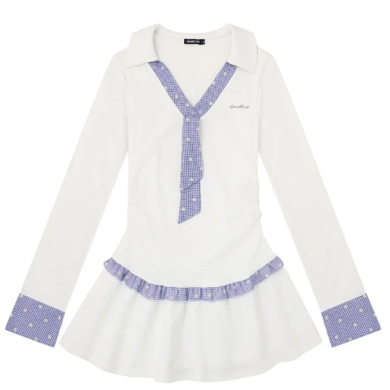 學院風收腰短洋裝