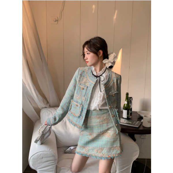 富家千金重工蕾絲刺繡小香風