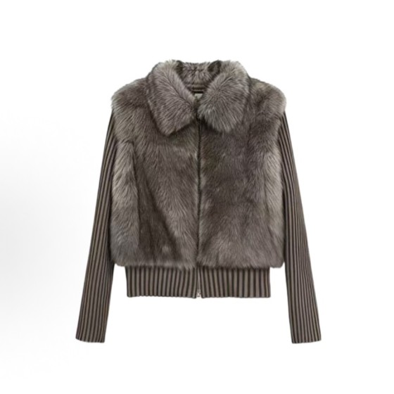 Silver fox hat patchwork knitted high-end top coat