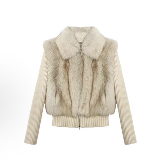 Silver fox hat patchwork knitted high-end top coat