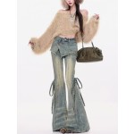 做舊水洗牛仔設計款微喇褲