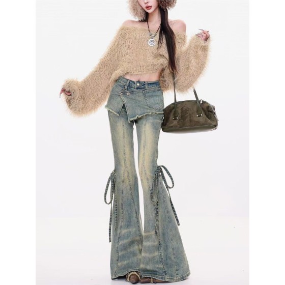 做舊水洗牛仔設計款微喇褲